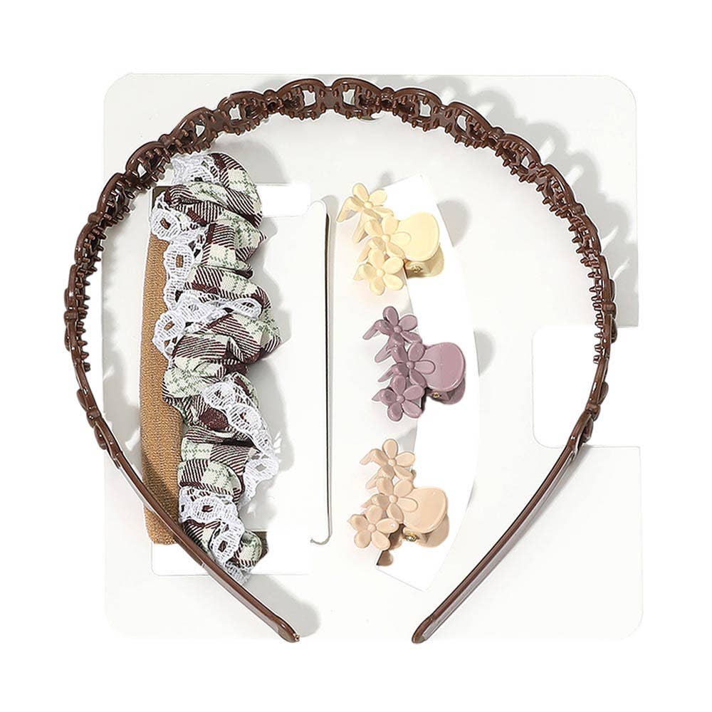 Floral Mini Hair Claw Clip Headband Hair Scrunchie Set