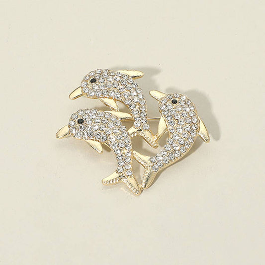 Rhinestone Pave Dolphin Trio Pin Brooches