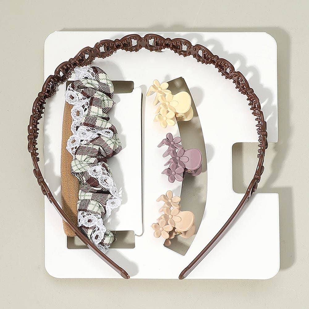 Floral Mini Hair Claw Clip  Headband Hair Scrunchie Set