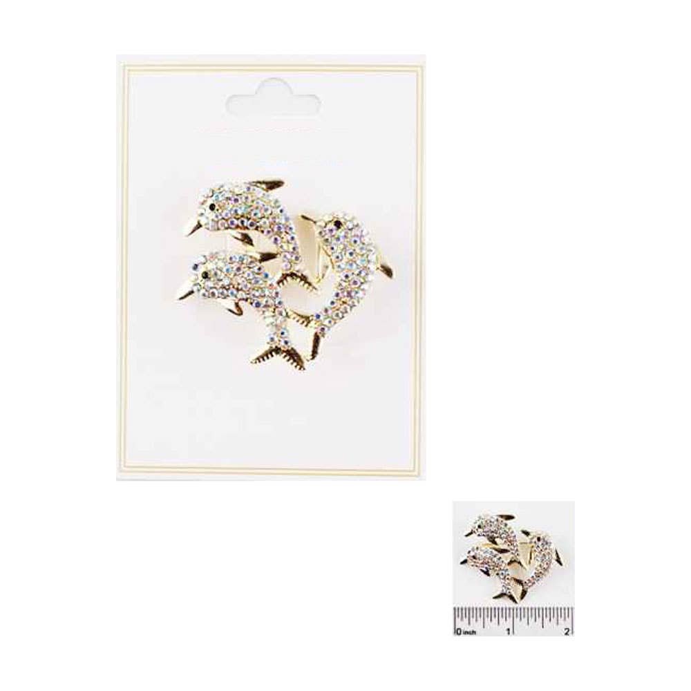 Rhinestone Pave Dolphin Trio Pin Brooches
